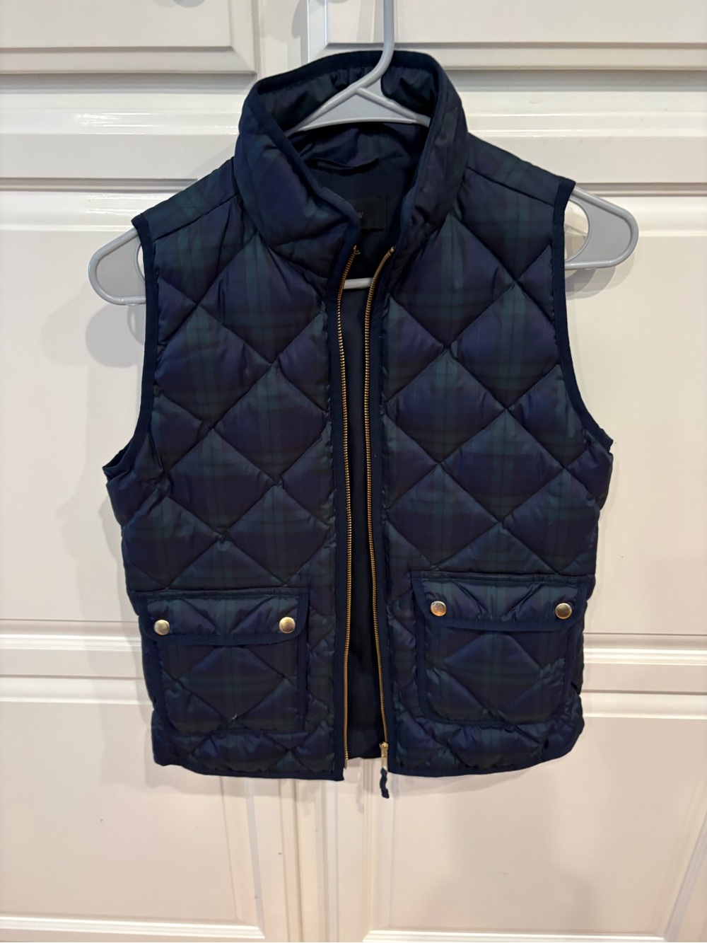 Jcrew Quilted Plaid Puffer Vest in Navy and Green